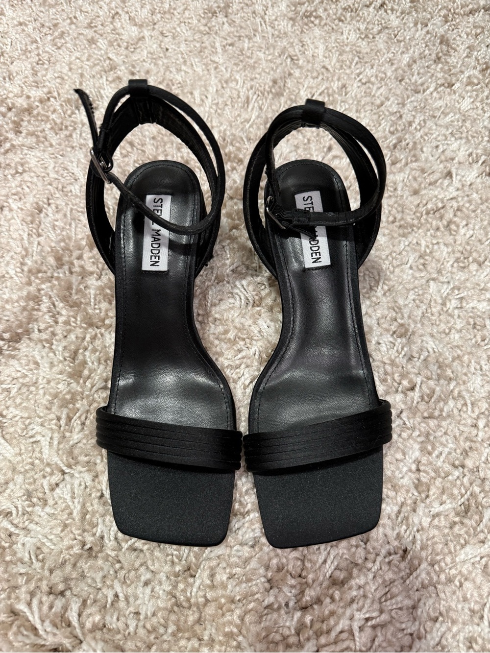 Steve Madden Black Square-Toe Ankle-Strap Heels